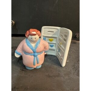 Clay Art Vintage Woman in Robe and Refrigerator Salt and Pepper Shakers Set